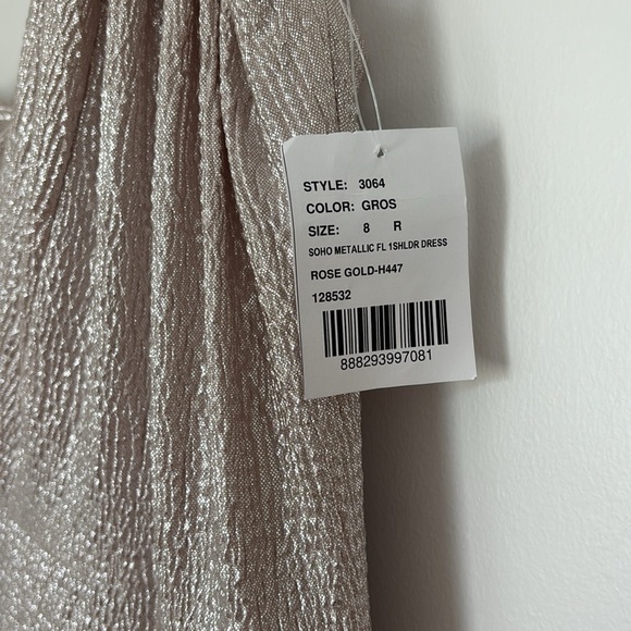 NWT Dessy Collection Silver Pink Rose One Shoulder Formal Gown Maxi Prom Dress - Picture 4 of 8